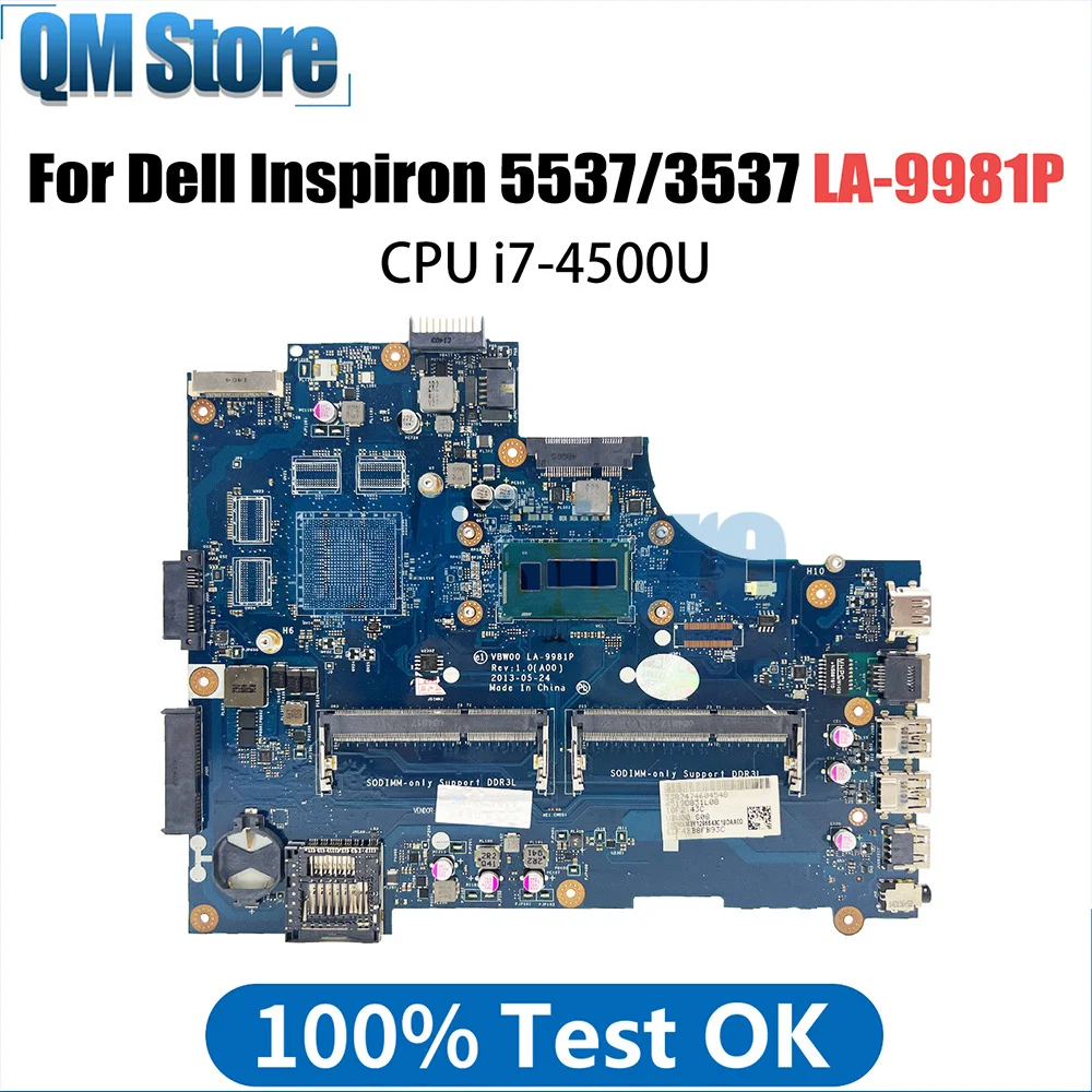 

Материнская плата для ноутбука DELL Inspiron 5537 3537 15R LA-9981P CPU i7-4500U, материнская плата для ноутбука, полный тест