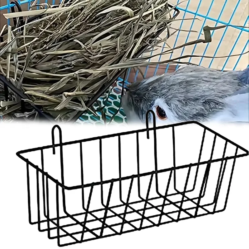 Cesta de comida para conejos, alimentador de heno para conejos, marco de rejilla de Metal, contenedor de comida para mascotas, estante para cuencos de heno, marco de accesorios para jaula de conejos de indias