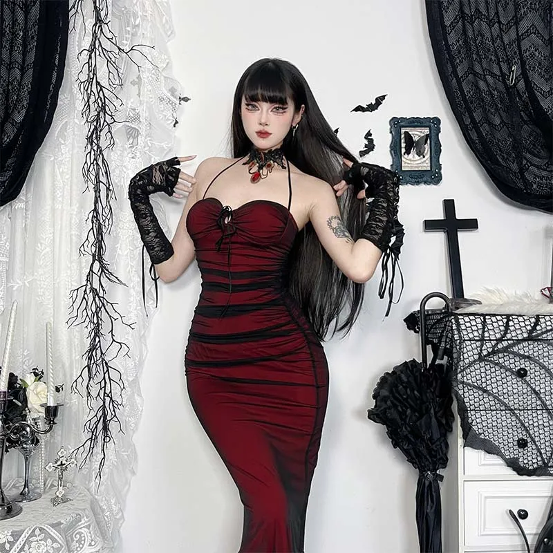 ONE TO WAN Gothic Damenkleid Ärmellos Spitze Schwarz Bodycon Minikleider 2026 Y2K Grunge Punk Harajuku Lolita Fairy Core
