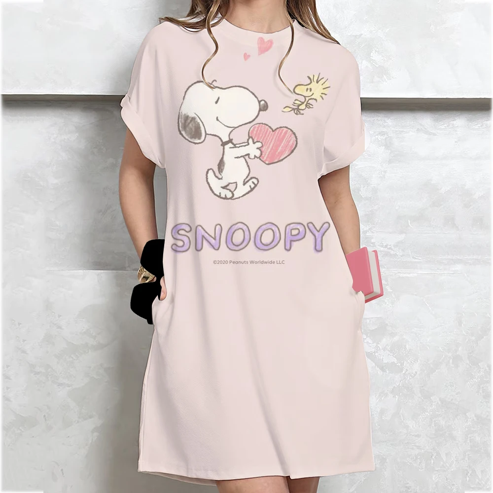 Vrouwen losse korte mouwen zomer plus size jurk snoopy print T-shirt stijl mini-jurken zomer casual losse jurk vestidos