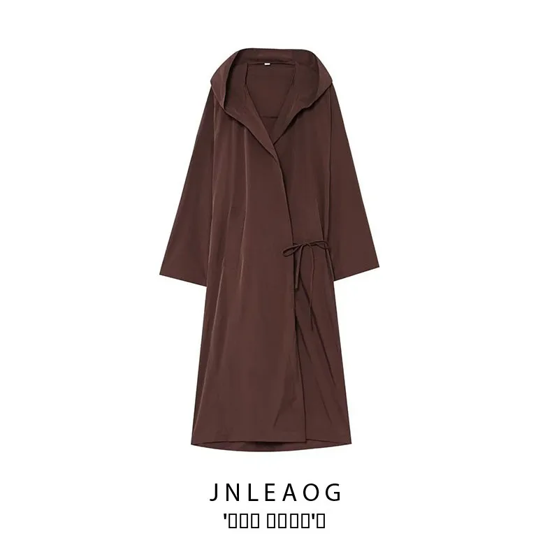 

JNLEAOG Faionable Long Sve Hooded Coat Spring New Women's Sle Polyester Fiber Commute Straight Cut Single Button Pure ...
