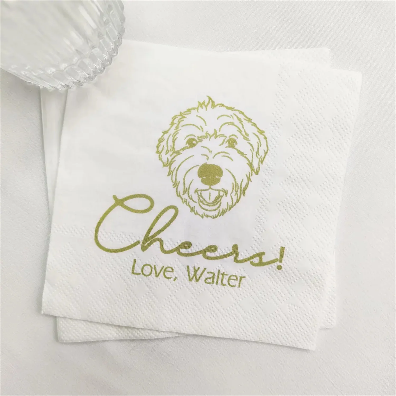 Guardanapos ilustrados personalizados para casamento de cachorro, 50 peças, chá de panela, festa de noivado, guardanapos de bar personalizados, guardanapo de casamento para animais de estimação personalizado