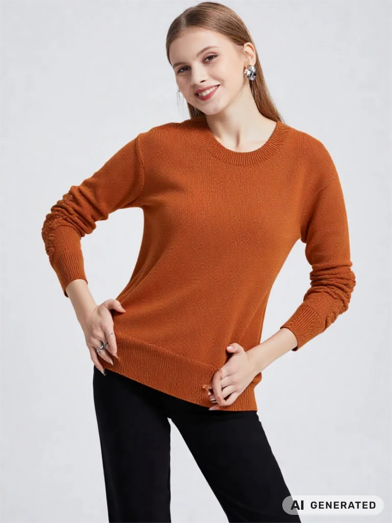 Women's Hand-Embroidered Crew Neck Knitwear Cashmere Pure Blend Soft Warm Comfortable Fashion Top in Multiple Colors