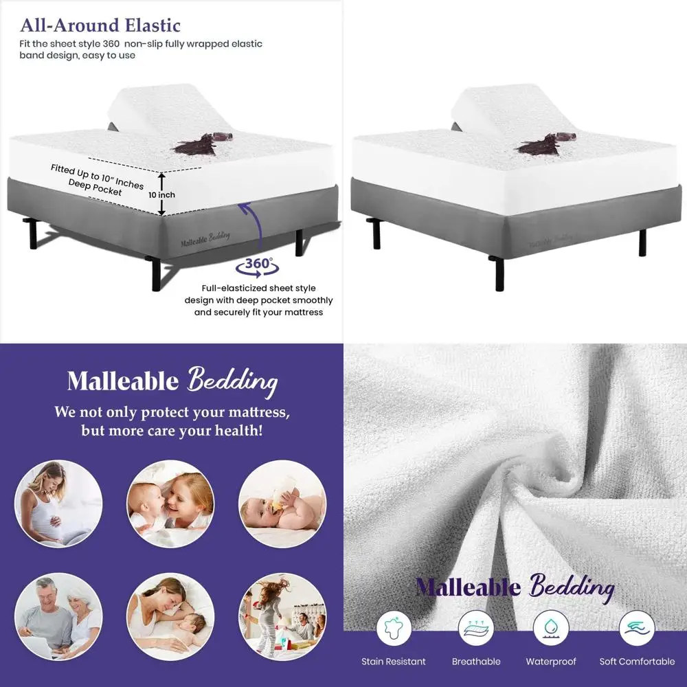 

King Size Split Mattress Protector - 100% Cotton, Adjustable, Fits Mattresses Up to 10 Deep