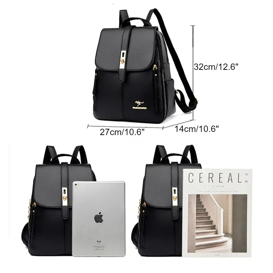 حقيبة ظهر نسائية جلدية ذات سعة كبيرة حقيبة مدرسية كلاسيكية عالية الجودة للفتيات حقيبة ظهر للسفر حقيبة كتب فاخرة من Mochila #4