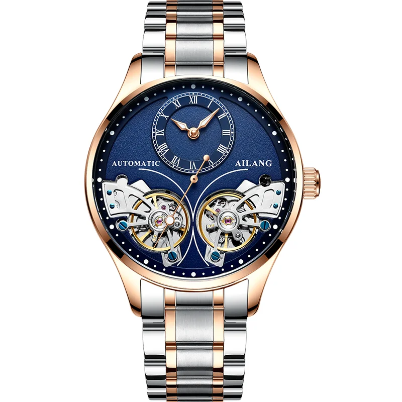 AI LANG Original Design Double Flywheel Automatic Mechanical Watch Leisure Business Luxury Clock
