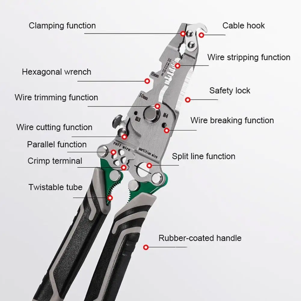 18 In 1 Multifunctional Wire Stripper Crimper Cable Cutter Pliers Foldable Professional Wire Stripping Tool For Electrician Plie