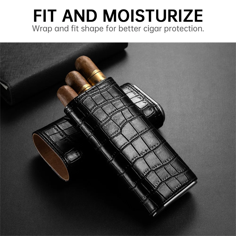 3-pack Cigar Case Portable Leather Holder Box Storage with Stainless Steel Sharp Cigar Cutter Luxury Smoking Accessories CH-24FA