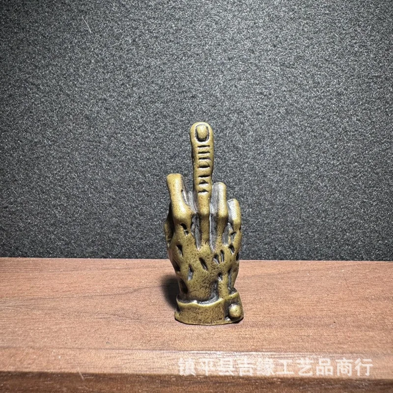 Middle Finger Figurine Desktop Tea Pet Copperware Brass Craft Small Ornament