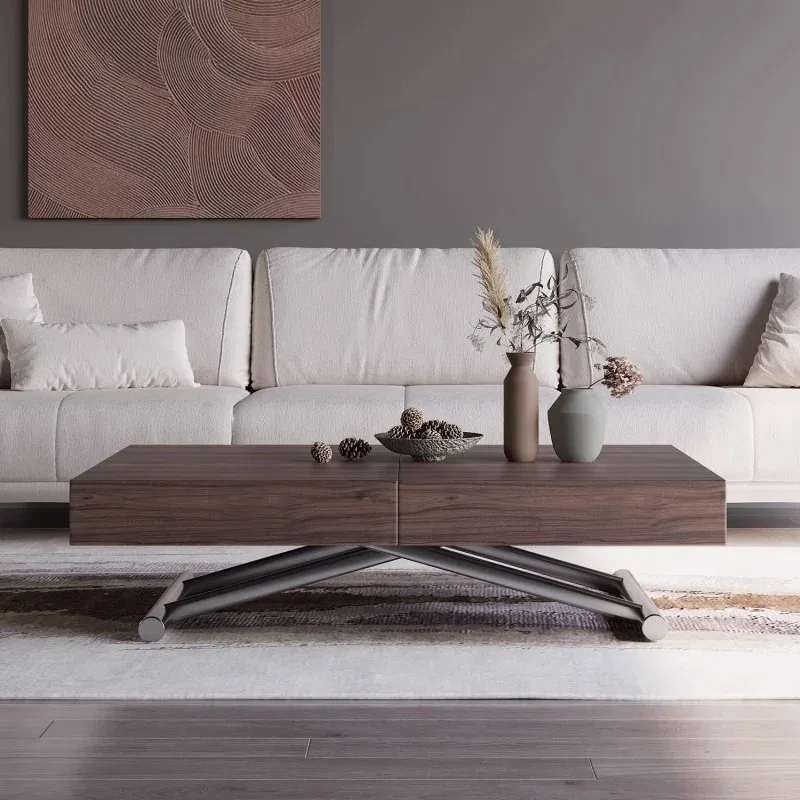 space saving metal dining table Multifunctional rectangular extended dining table raised wooden living room coffee table