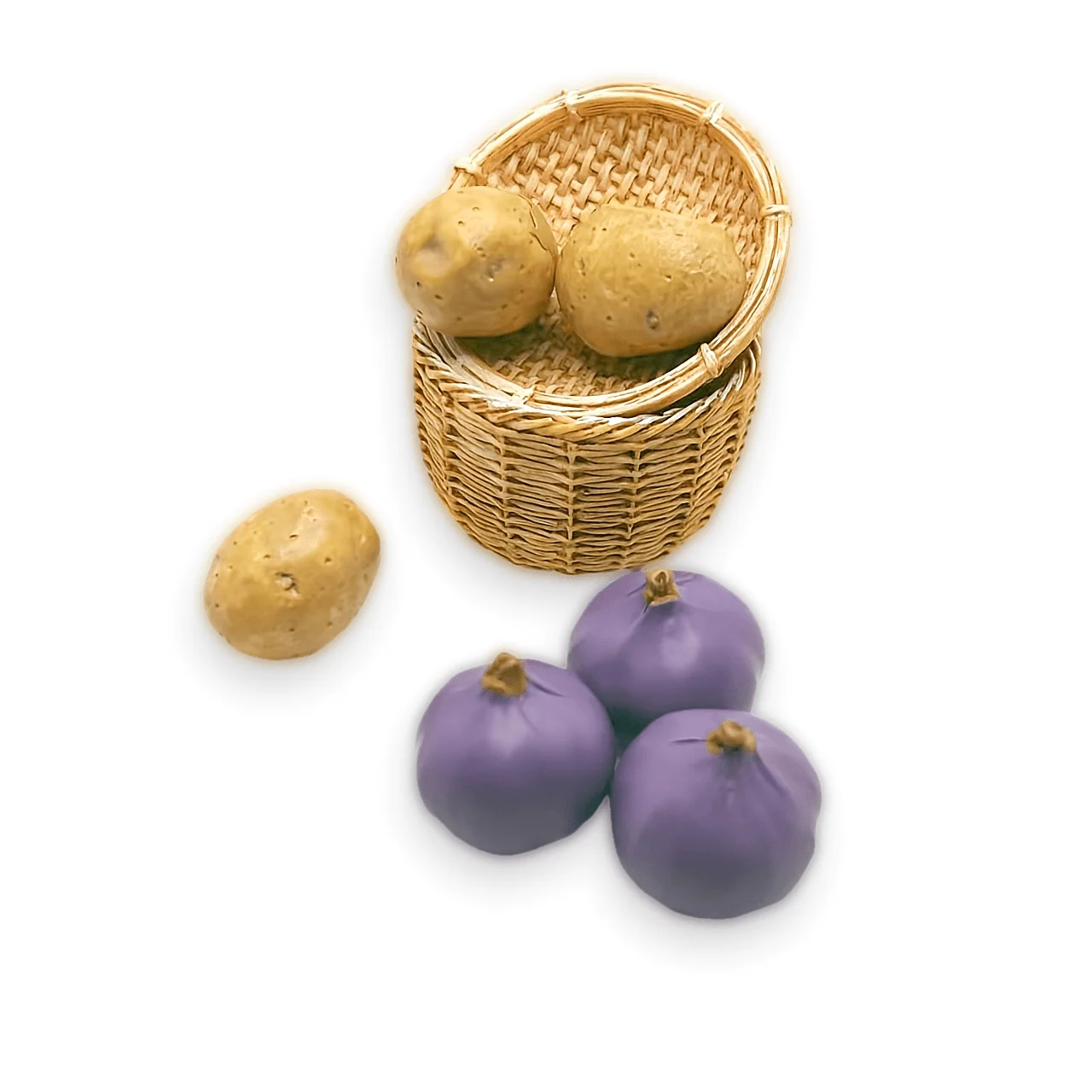 8 Pieces/Set Dollhouse Miniature Potatoes, Onions with Basket: 1/6 & 1/12 Scale Mini Simulated Farm Food Models view 4