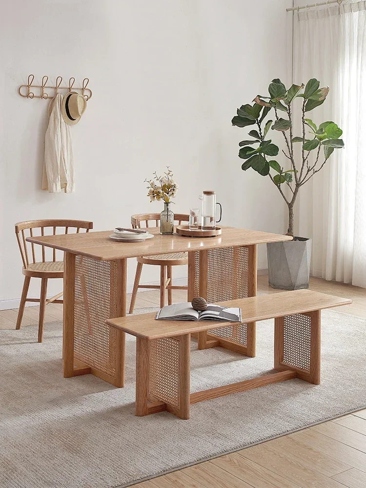 Dining Tables and Chairs Set Oak Simple Small Apartment Rattan Bench One Table Four Chairs Dining Table Small Apartment