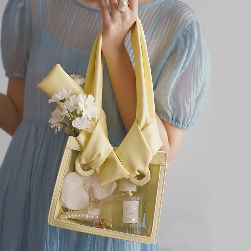

2025 New Yellow Transparent Lta Bags Fashionable Bow Niche French Gentle Shoulder Underarm Bags Versatile Shoulder Women‘s Bag