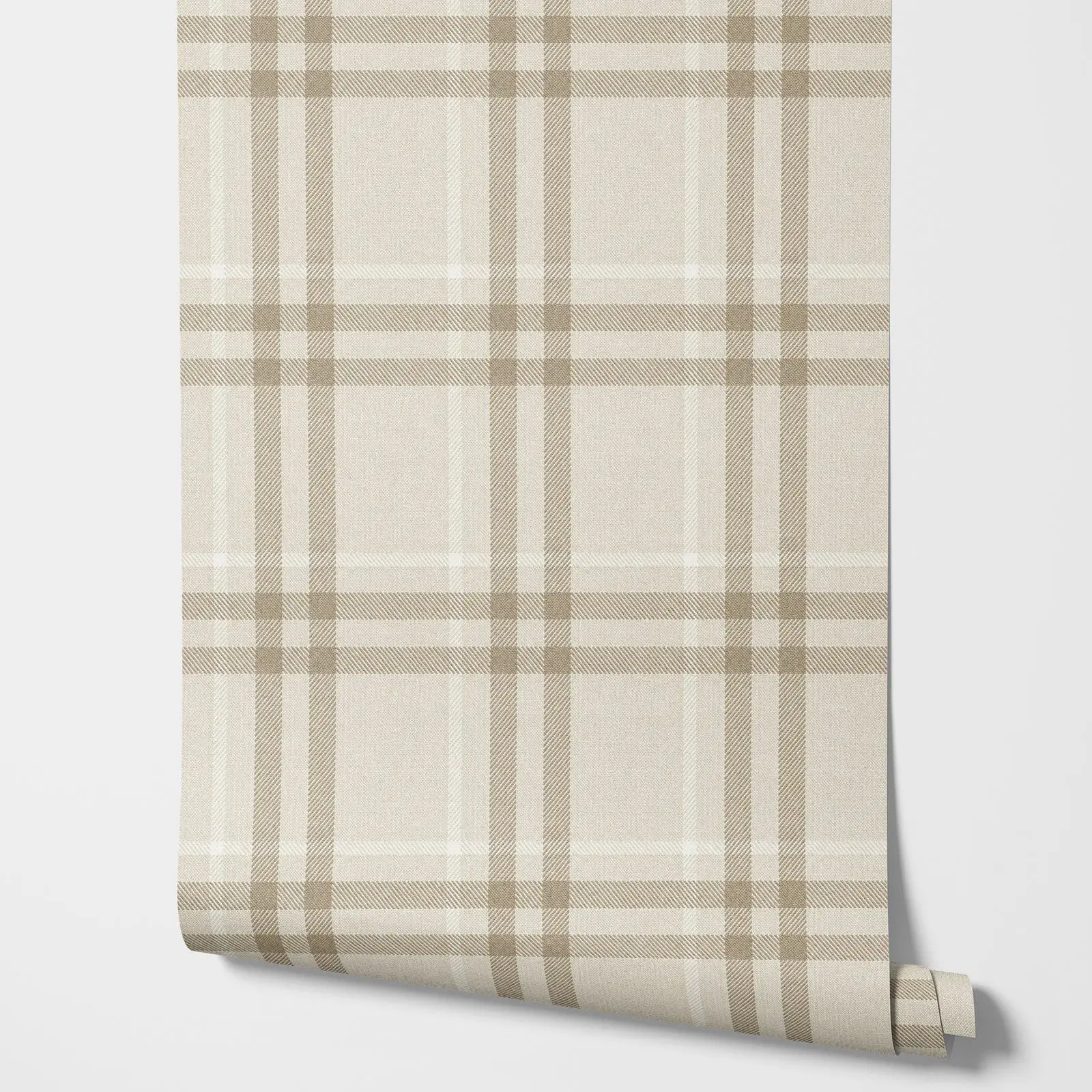 Beige Plaid Wallpaper Peel and Stick,Neutral Checkered Tartan Wall Mural,Rustic Farmhouse Home Decor,Self-adhesive Or Tradition