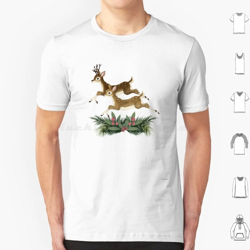 

Winter Deer Repeat Pattern T Shirt Cotton Men Women DIY Print Winter Christmas Holiday Pattern Pink Rose Animals Spruce Trees