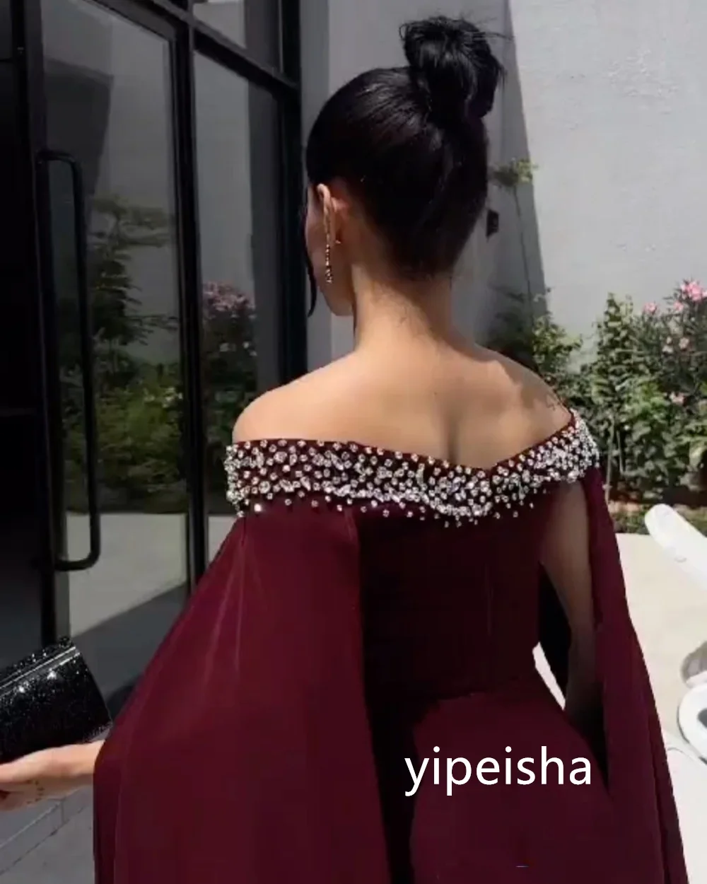 Customized Exquisite Jersey Pleat A-line Off-the-shoulder Midi Dresses Prom Dresses Modern Style Pastrol Unisex Chinese Style Fo