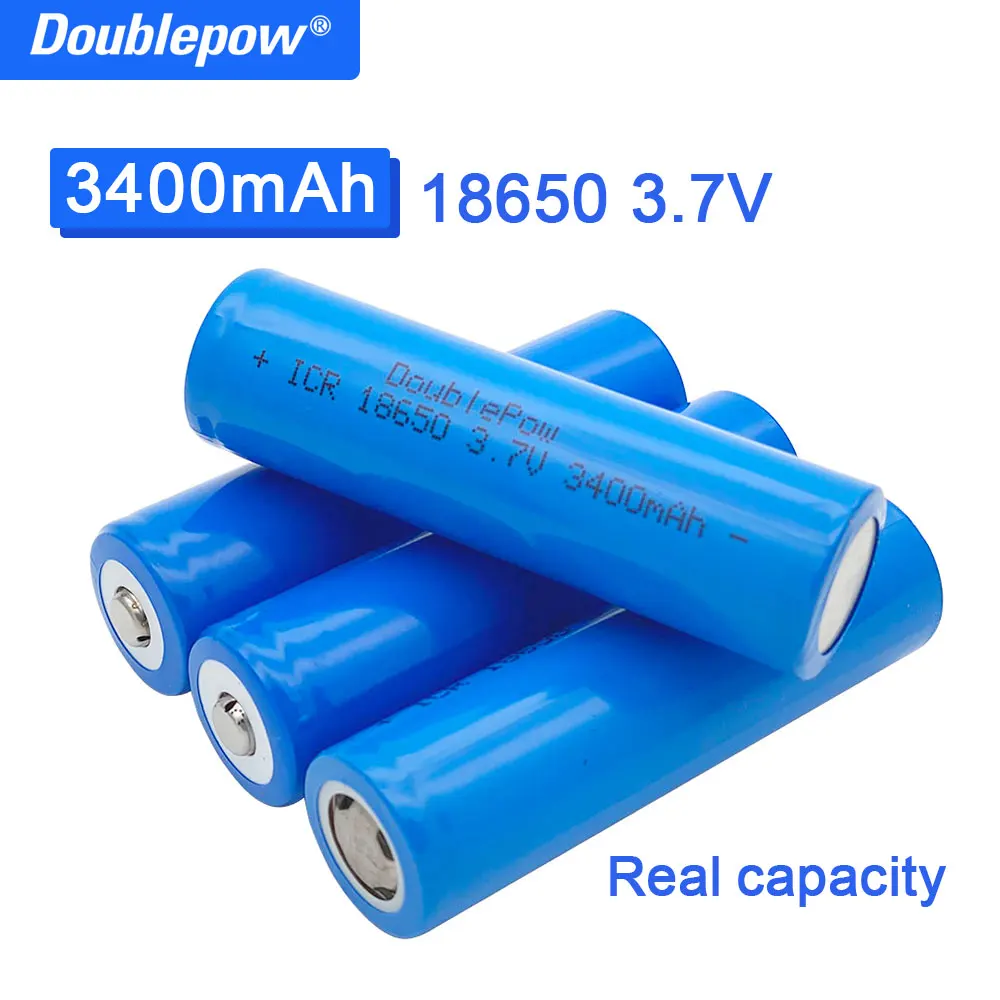 Doublepow sufficient Capacity 18650 battery 3.7v 3400mah  rechargeable lithium battery for flashlight batteries