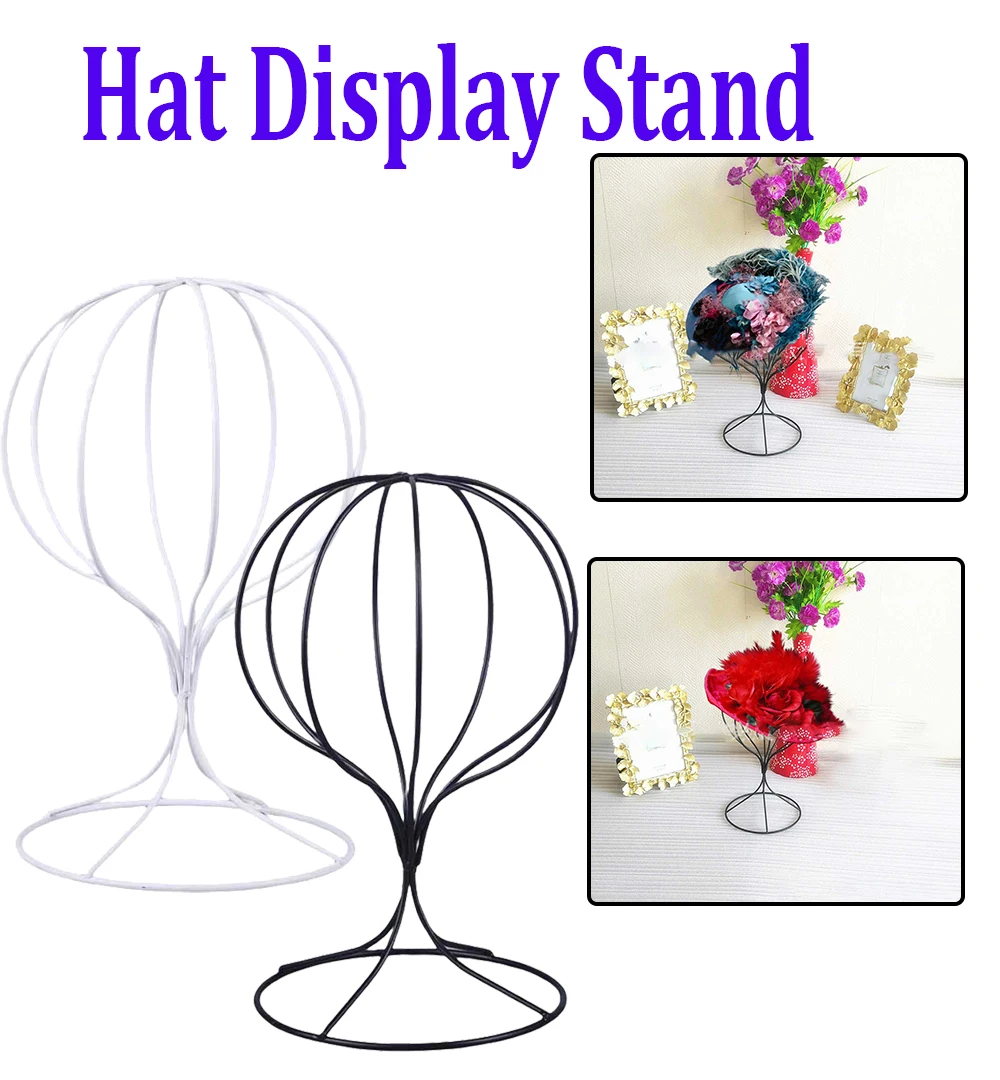 Hat Display Stand Iron Wig Storage Rack Standing Cap Holder Solid Color Showcase Organizer Indoor Shelf Black High