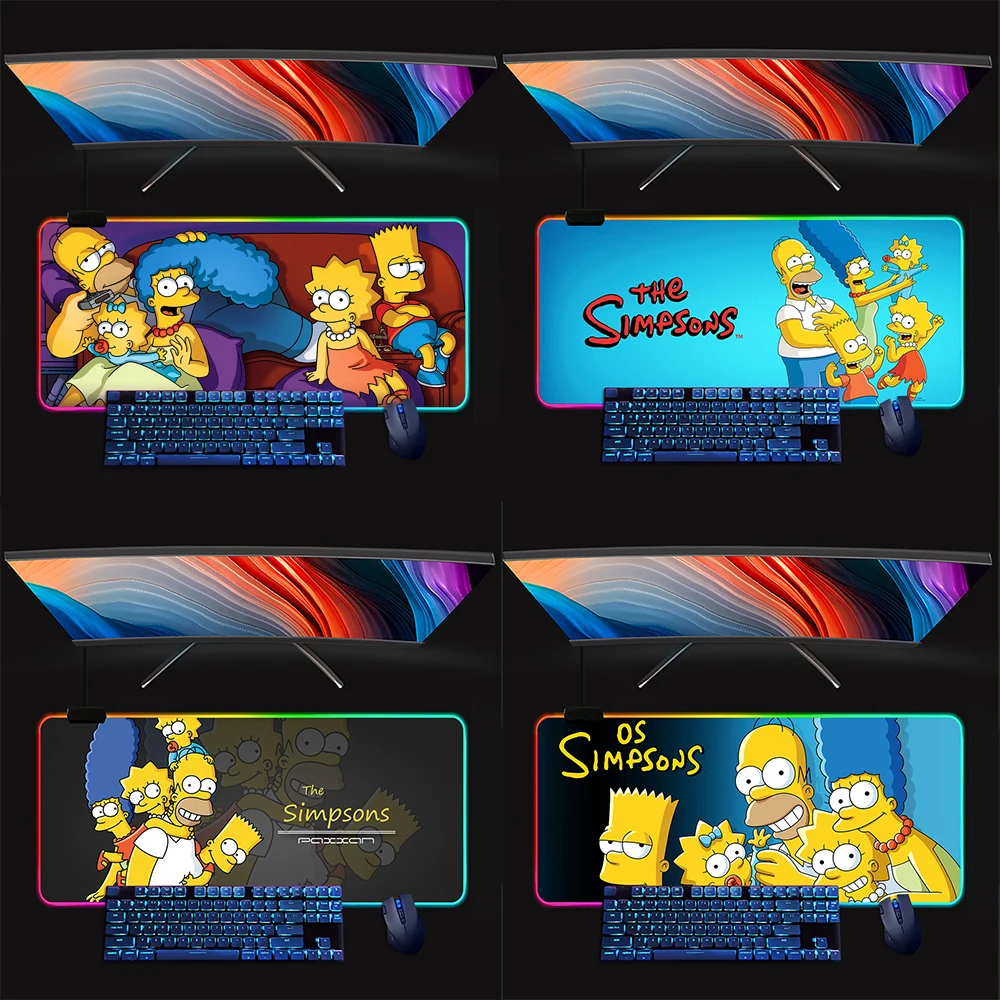 Cute Cartoon The S-Simpsons RGB Pc Gamer Keyboard Mouse Pad Mousepad LED Glowing Mouse Mats Rubber Gaming Computer Mausepad