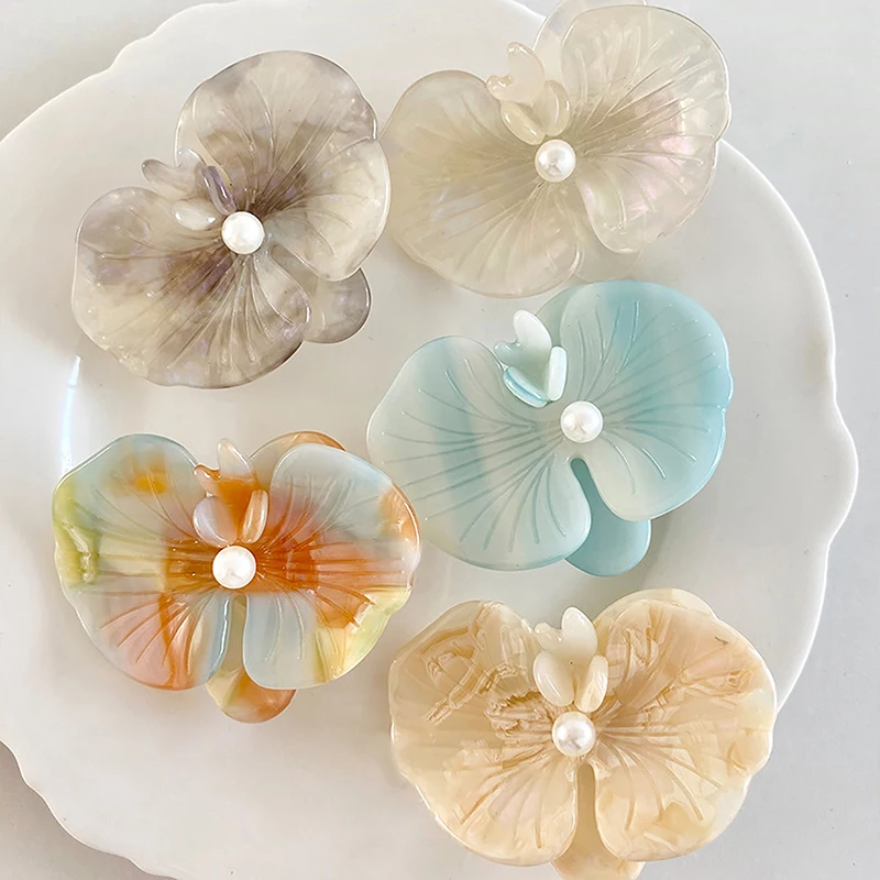 Korean Style Elegant Acetate Phalaenopsis Hairpin Flowers Hair Claw Fashion Exquisite Hair Clip Women All-match Hair Accessories