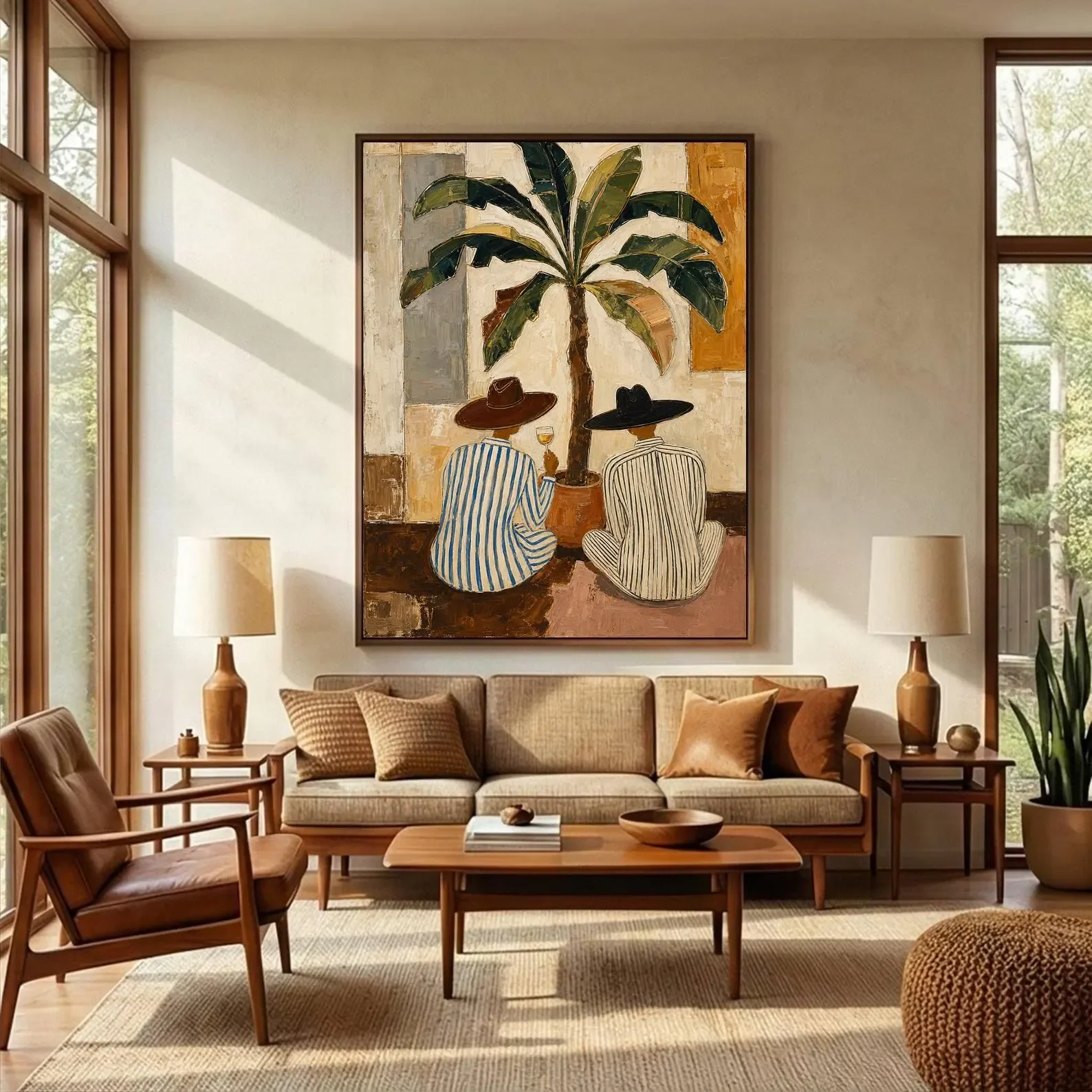 Hand Painted Figurative Palm Tree Wall Art, Abstract Boho Canvas Painting, Premium Wall Art for Bedroom, Living Room & Home