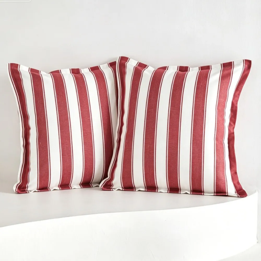1/2pcs 45x45cm Red Striped Throw Pillow Cover Cotton Pillowcase with Tassels Modern Farmhouse Decor Cushion Cover Indoor Outdoor