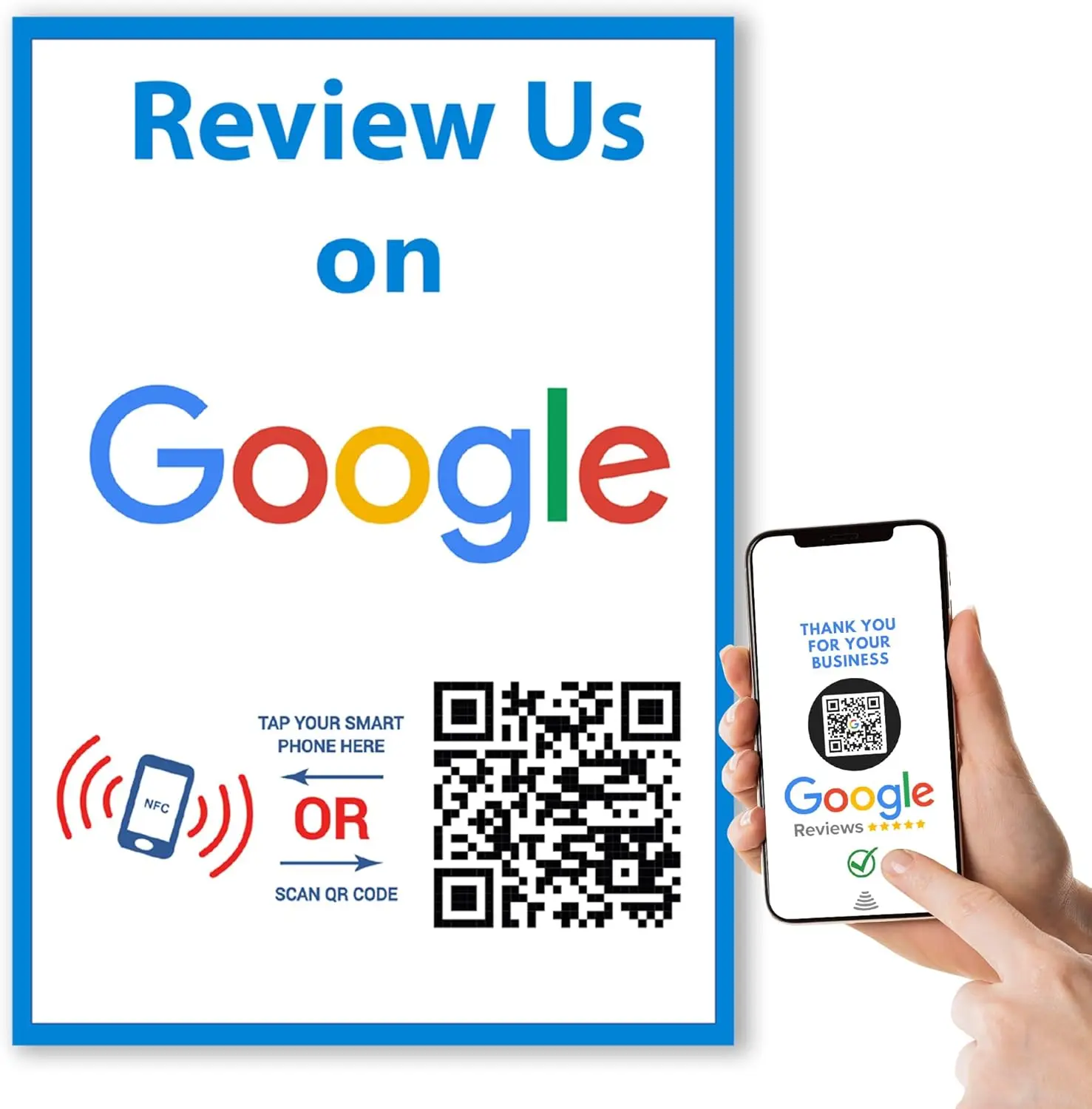 Review Us On Google Sticker QR Code Tap & Scan Cards for Small Business Marketing