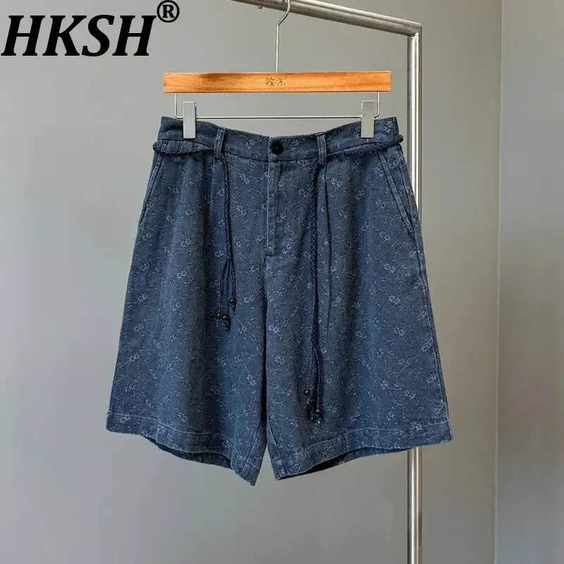 HKSH Summer New Men Urban Jacquard Casual Shorts Loose Straight-Leg Drawstring Capris Vintage Chic Ins Vibe High Street  HK25645