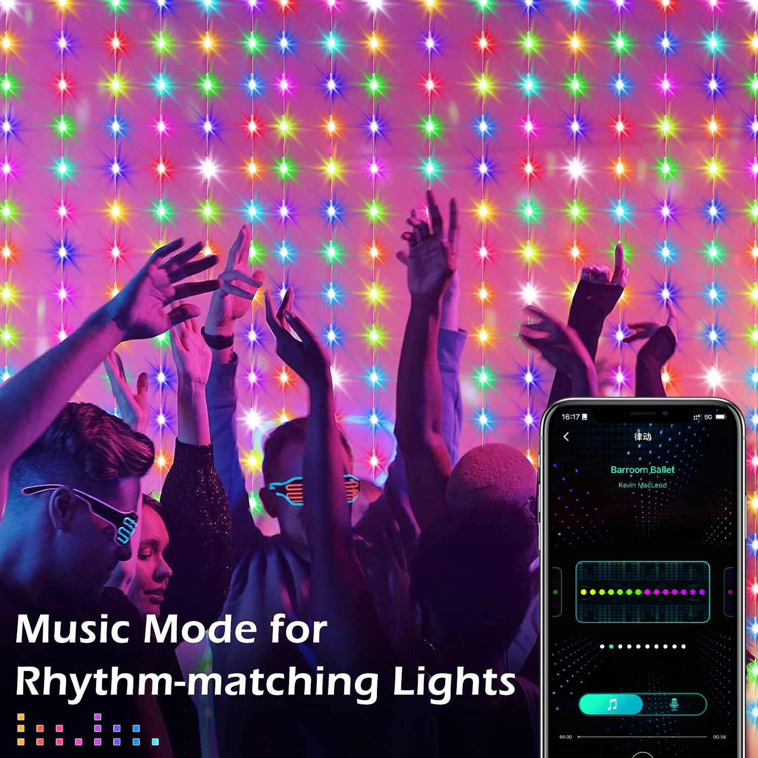 APP Smart Curtain String Light Garland RGB Bluetooth e telecomando LED Fairy Light String per decorazioni di nozze per feste di festa