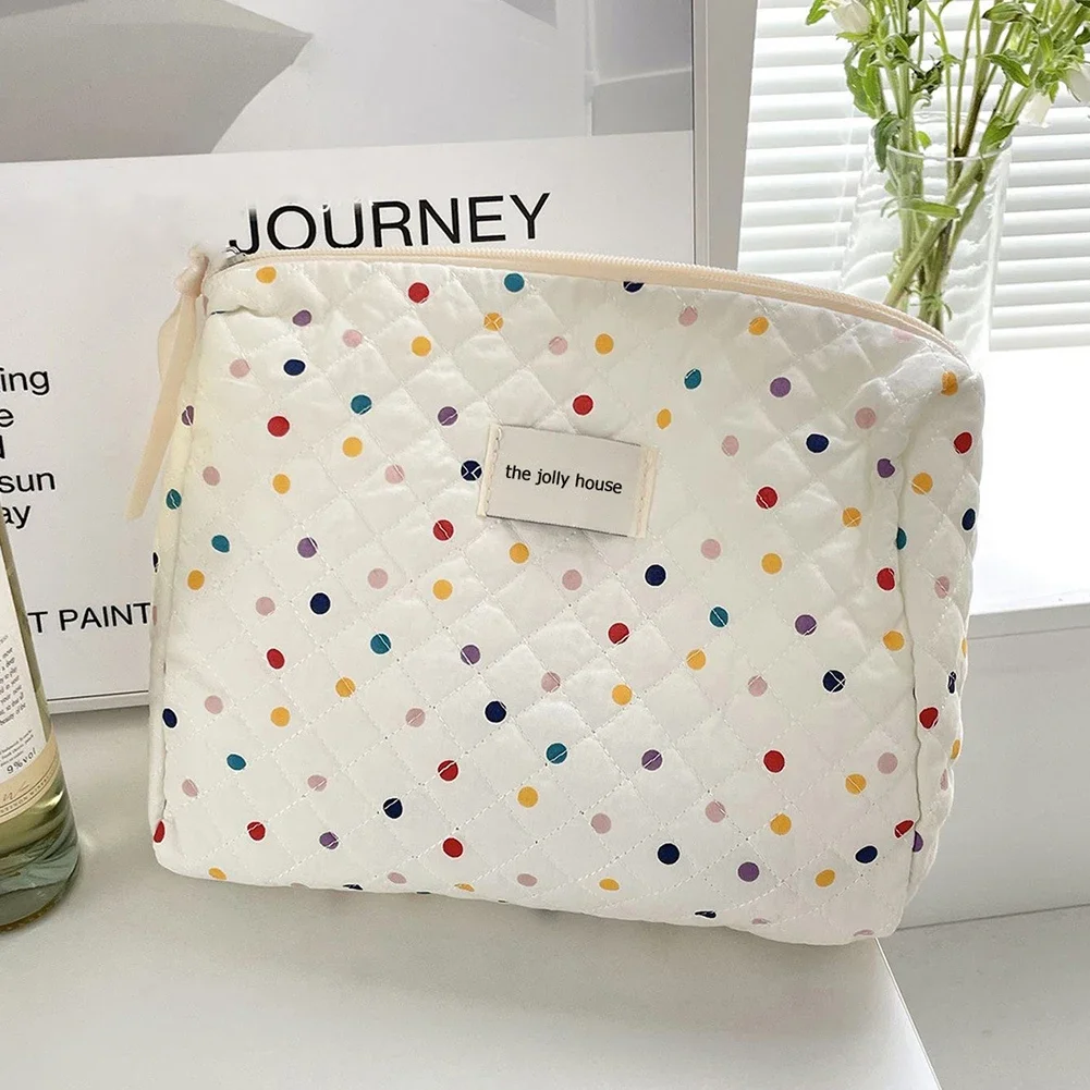 Colorful Polka Dots Travel Makeup Pouch Large Capacity Cosmetic Zipper Pouch Makeup Organizer Storage Bag for Women and Girls