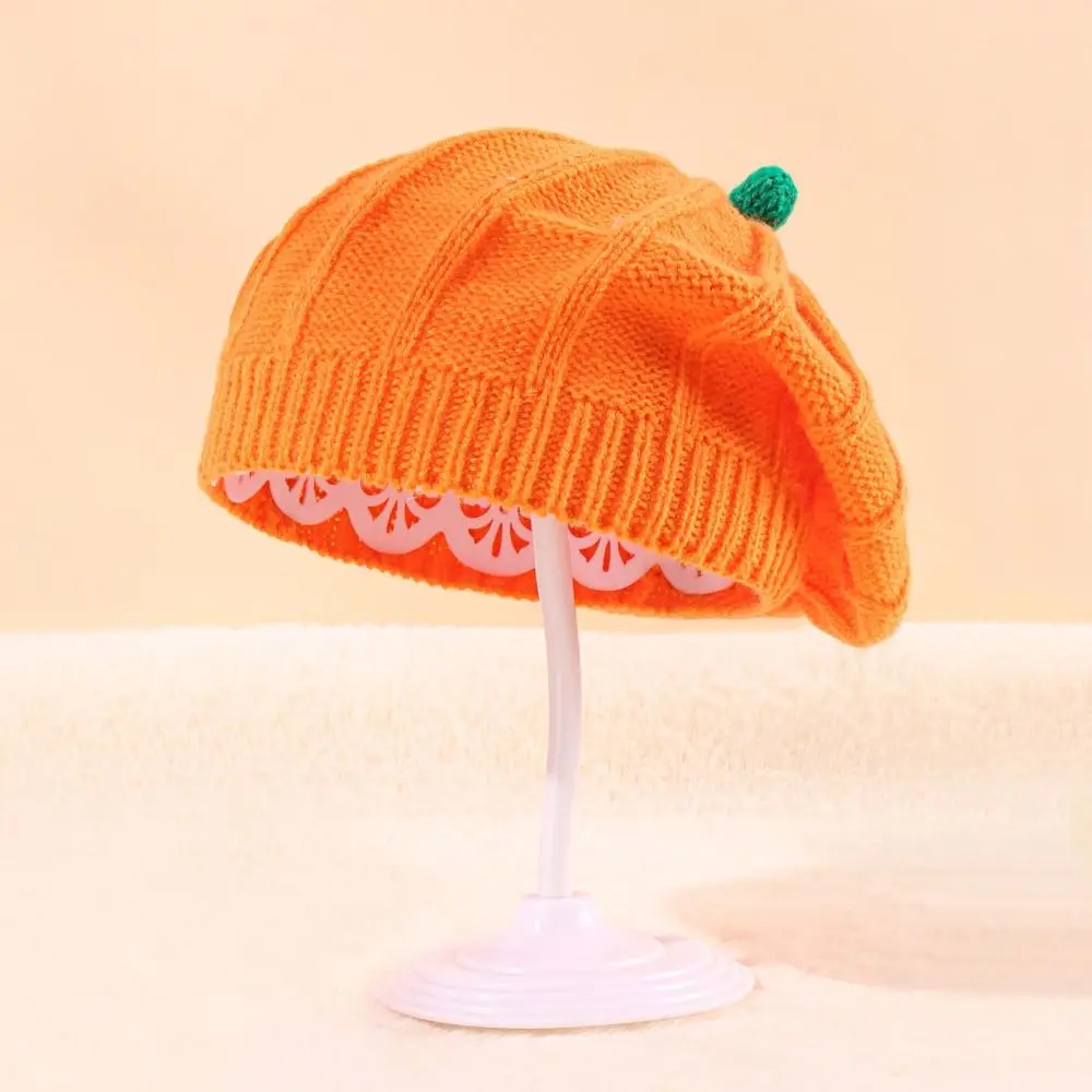 Fashion Orange Pumpkin Beret Painter Hat Keep Warm Knitted Hat Newsboy Cap Artist Hat Parent-Child Hat Party