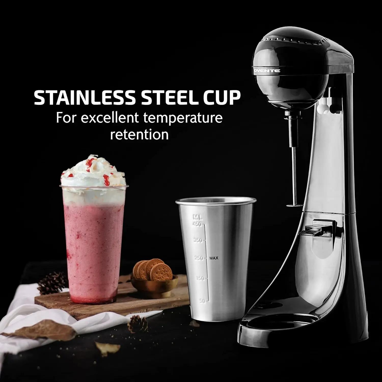 Classic Milkshake Maker Machine with 2 Speed Setting, Safety Lock & 15.2 Ounce Stainless Steel Mixing Cup & Rod