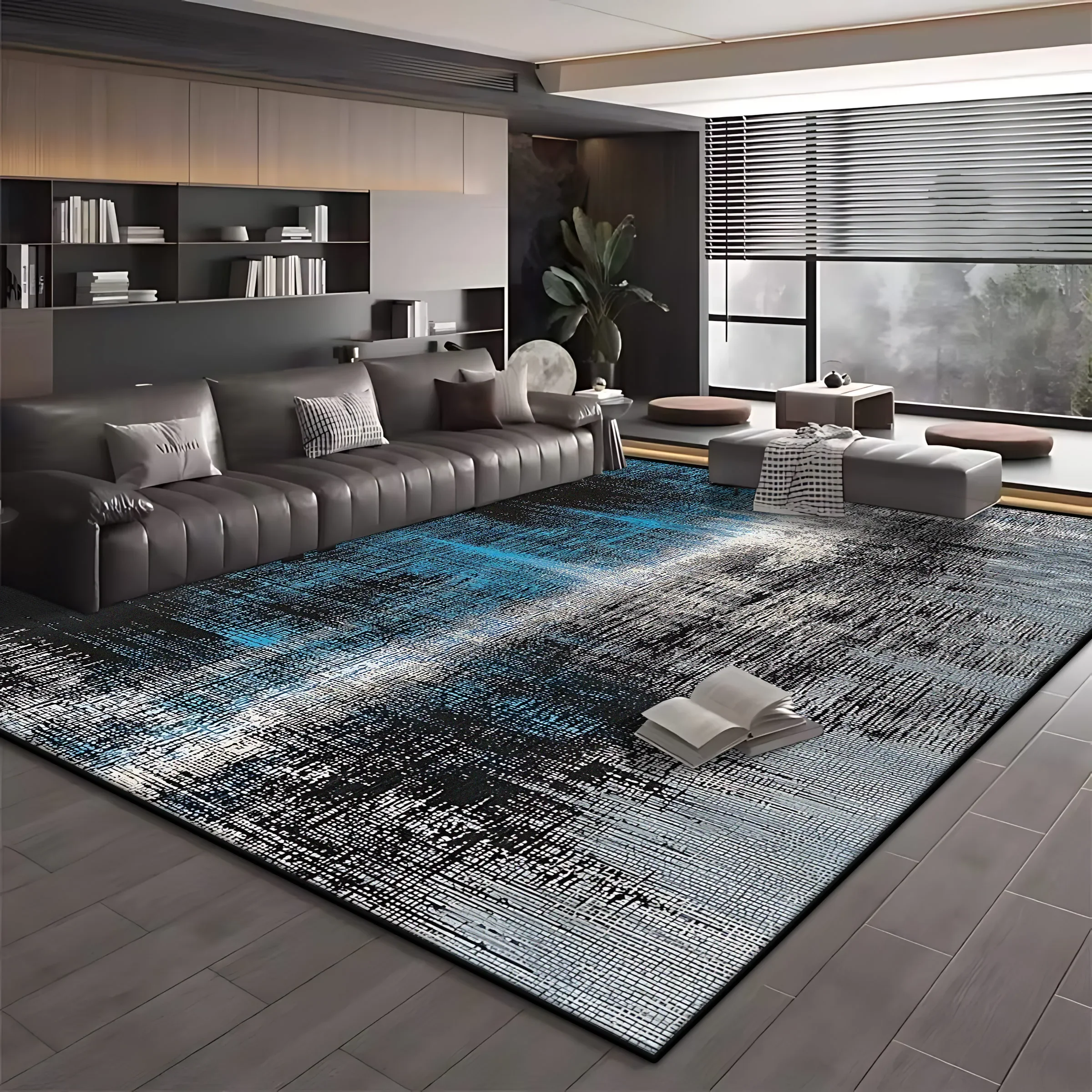Modern Simple Living Room Decoration Carpet Large Area Soft Lounge Rug Blue Black Rugs for Bedroom Washable Anti-slip Floor Mat
