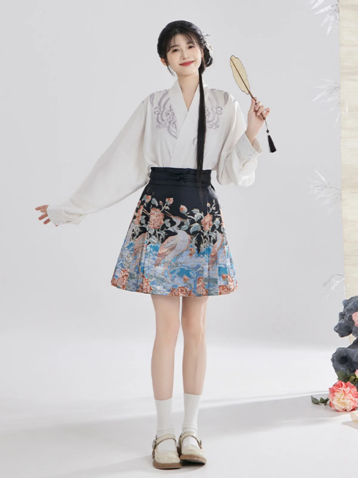 

Оригинальный комплект юбки Hanfu ort с тяжелой вышивкой, золотистое плетение, юбка с имитацией цветочного лица, воротник-стойка, летний наряд