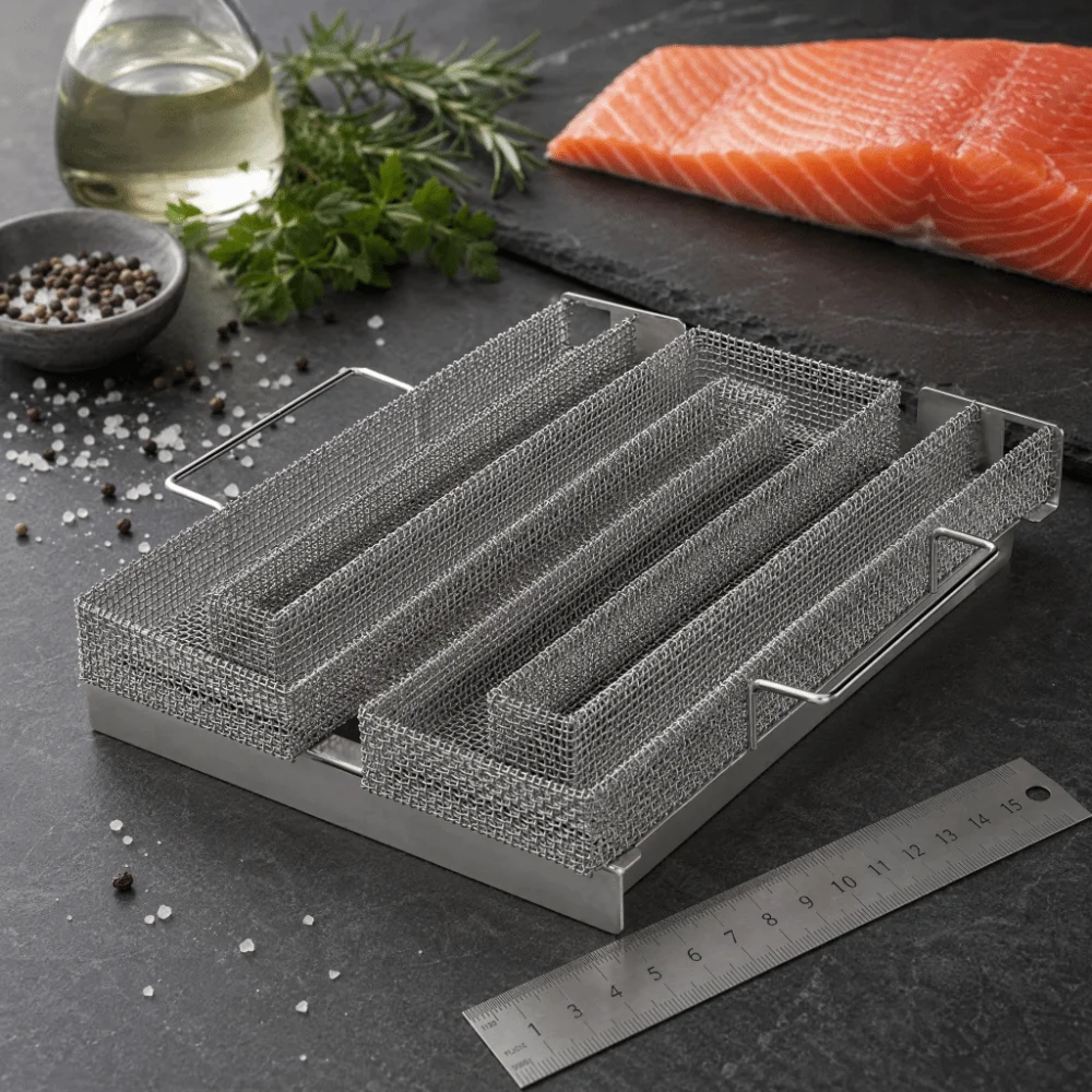 Stainless Steel Cold Smoking Generator Low Profile Cold/Hot Smoking Barbecue Net M Shaped Silver Stainless Steel Smoker