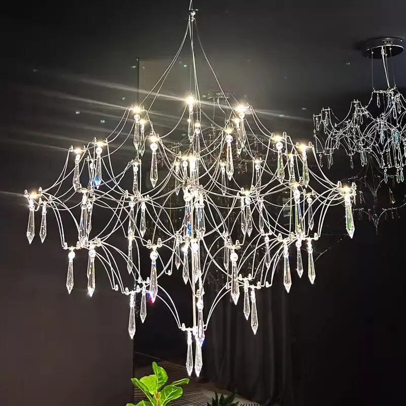 Modern 3D LED Cube Firefly Crystal Chandelier Luxury Bedroom Villa Living Room Apartment with Multiple Floors Duplex Apartment