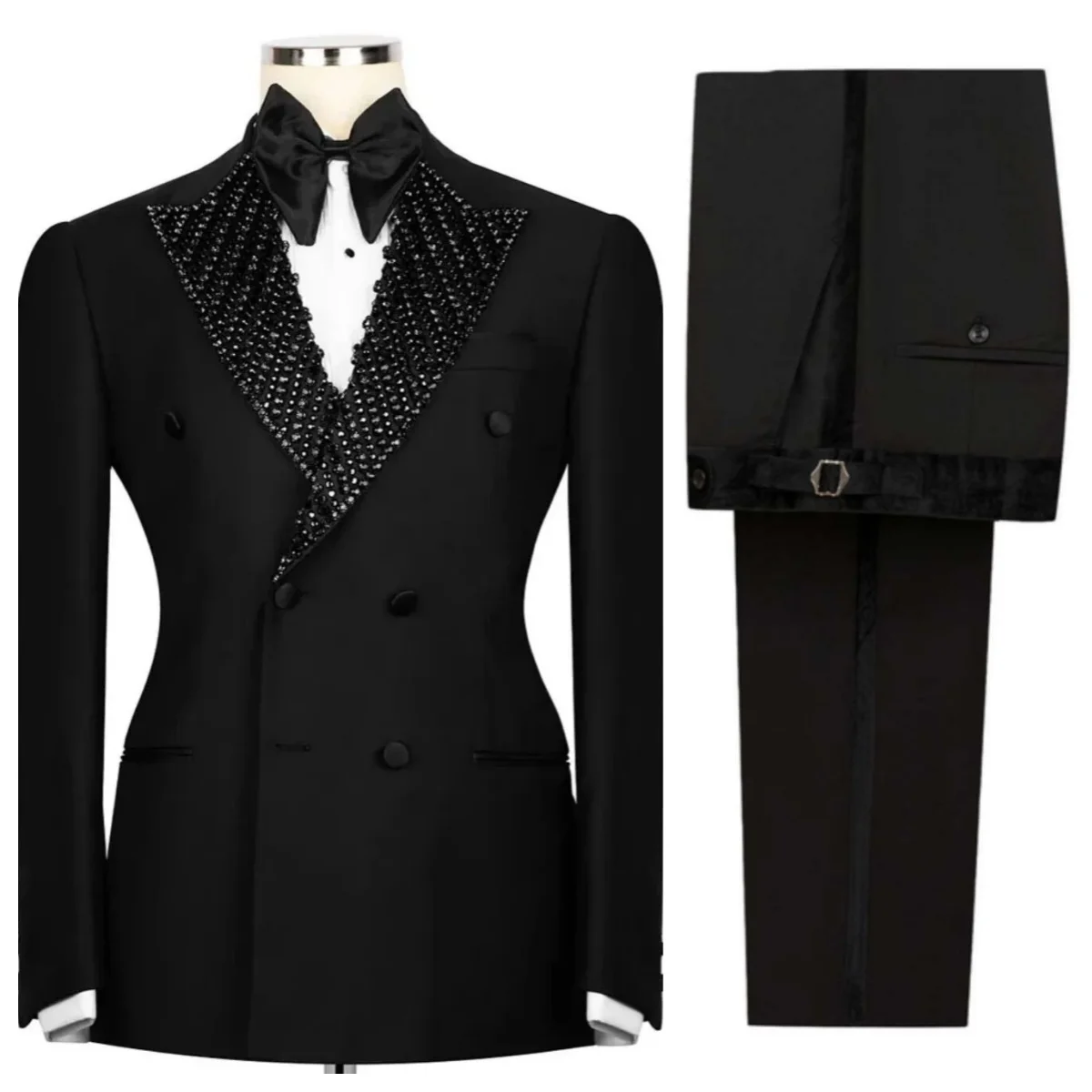 

Формальные свадебные смокинги из бисера, комплект из 2 предметов, куртка, брюки, мужской костюм, двубортный костюм с остроконечными лацканами, вечерние деловые пиджаки для жениха по индивидуальному заказу