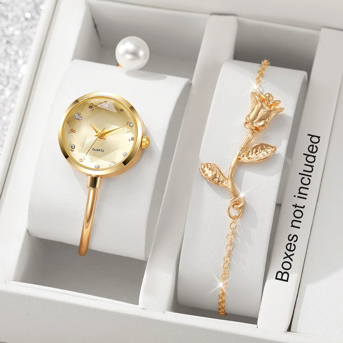 2PCS Fashion Opening-cuff Bangle Women' Quartz Watch Bracelet Set Elegant Watch Gift for Ladies Reloj MujerWithout Box