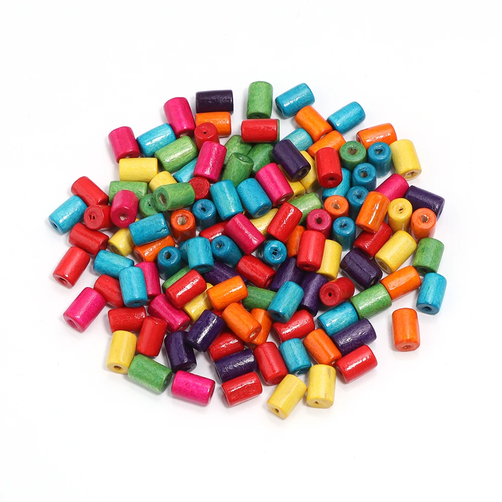 200-400pcs/Lot Color Maple Wood Beads Cylinder Shape Loose Wooden Bead for Jewelry Making Kid\'s Toy DIY Bracelet Accessories