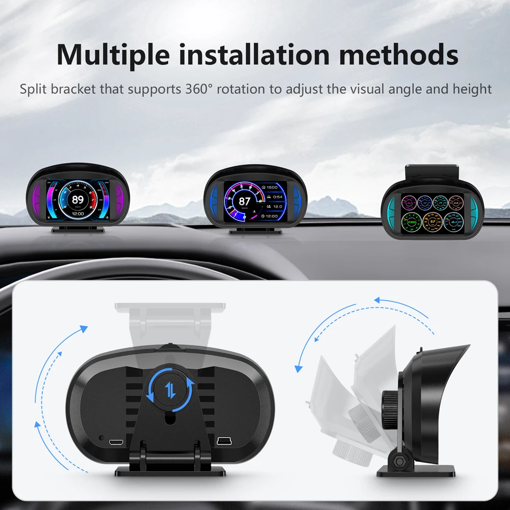 Newest Car HUD On-board Computer Three IN One Gauge Head Up Display OBD2 GPS Speedometer Intelligent Inclinometer Alarm System