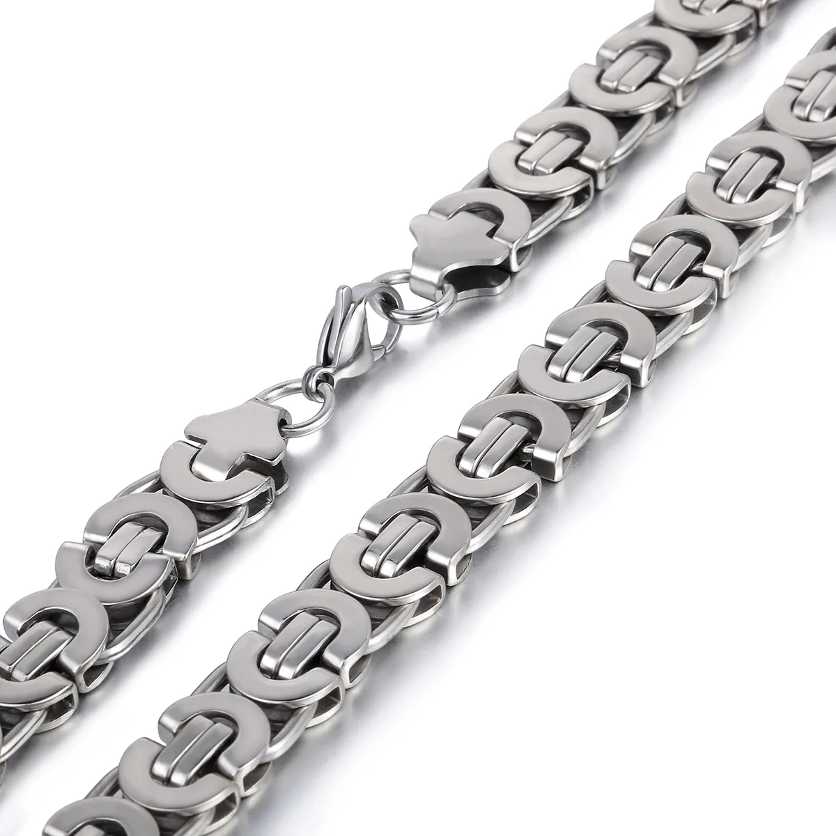 11mm 316L Stainless Steel Flat Byzantine Link Necklace For Mens Boys Punk Hip Hop Silver Color Choker Necklaces KN05