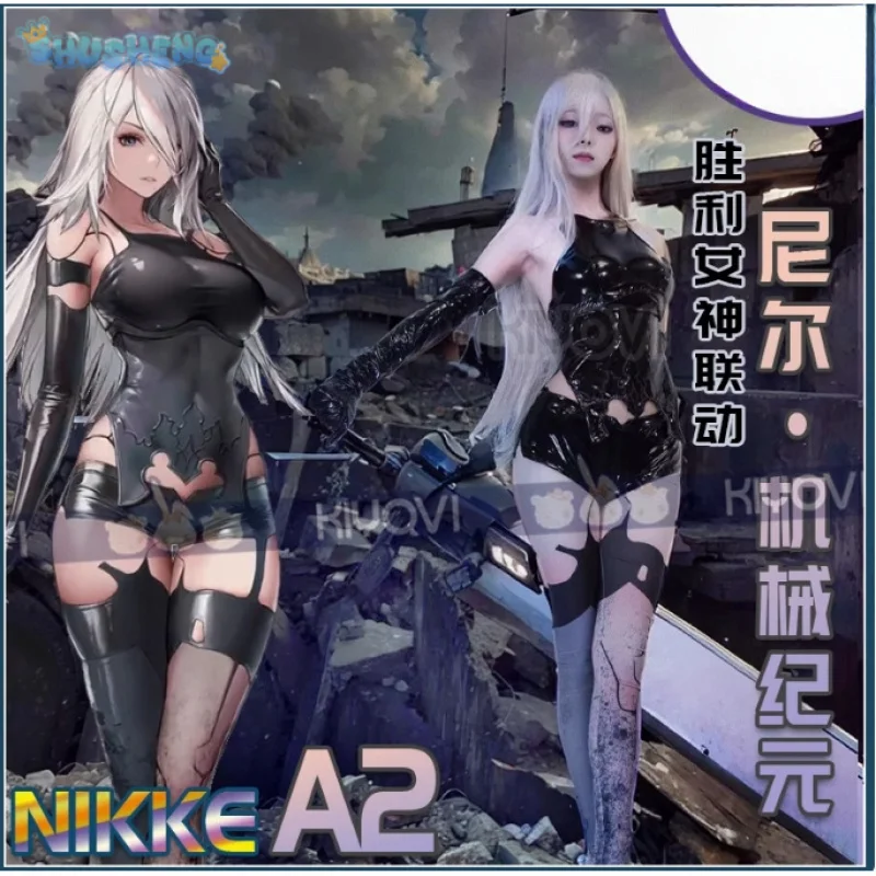 

Костюм для косплея A2 Linkage NieR:Automata Anime Game N I K K E, черный сексуальный кожаный комбинезон, парик, женский комплект для Хэллоуина