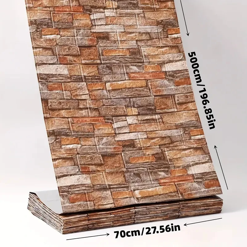 70cmX500cm DIY 3D Wallpaper Moisture Proof Modern Home Decoration Self-adhesive Waterproof Wall Stickers Brick Pattern