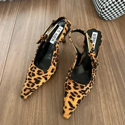 Leopard Pointed Toe Sexy High Heels Women Shoes Summer Sandals 2024 Designer New Dress Party Shoes Walking Pumps Mujer Zapatos