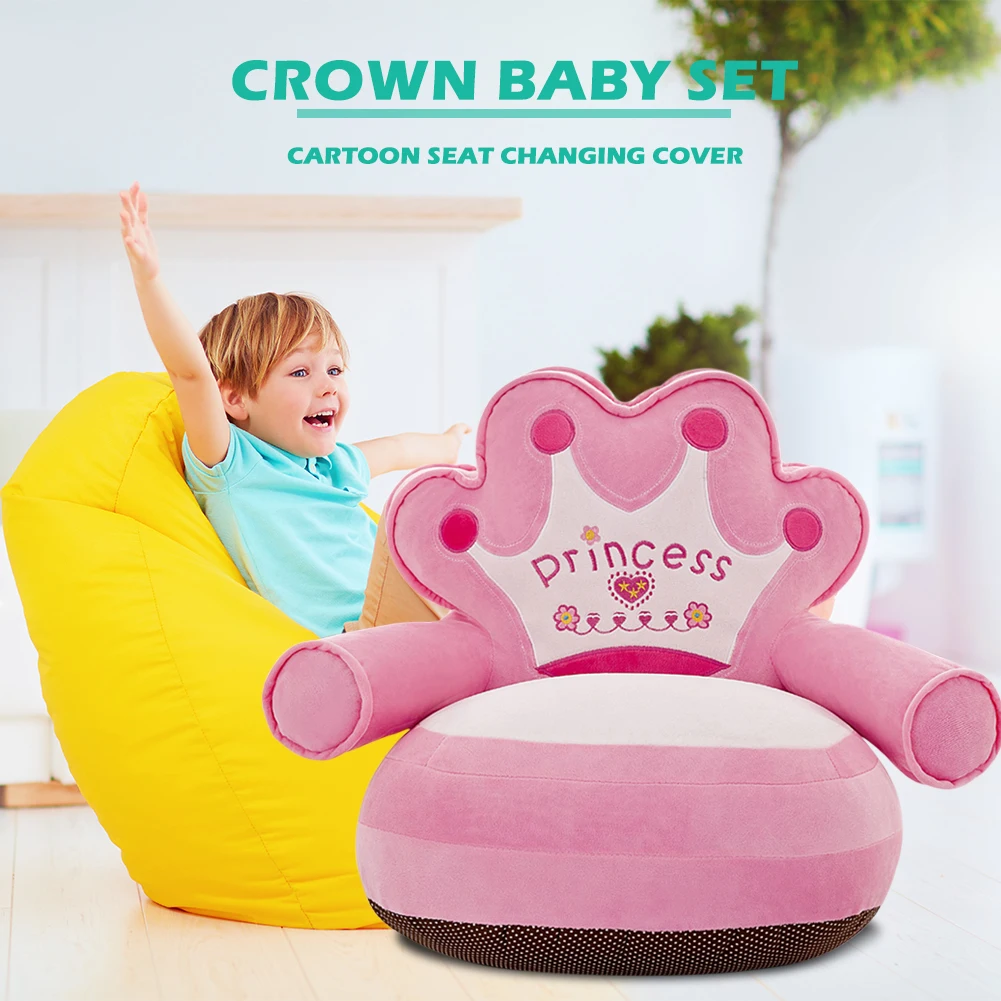 Sofa Cover Crown Design Baby Sofa Support Cover Washable Toddlers Learning To Sit Plush Chair Seat Case without Filler