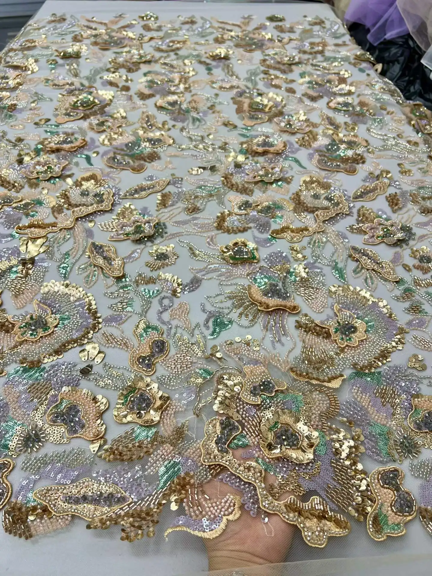 Nigerian African French Guipure Heavy Lace Fabric Sequins Beaded Embroidery for Luxury Wedding Party Evening Dresses 5Yards