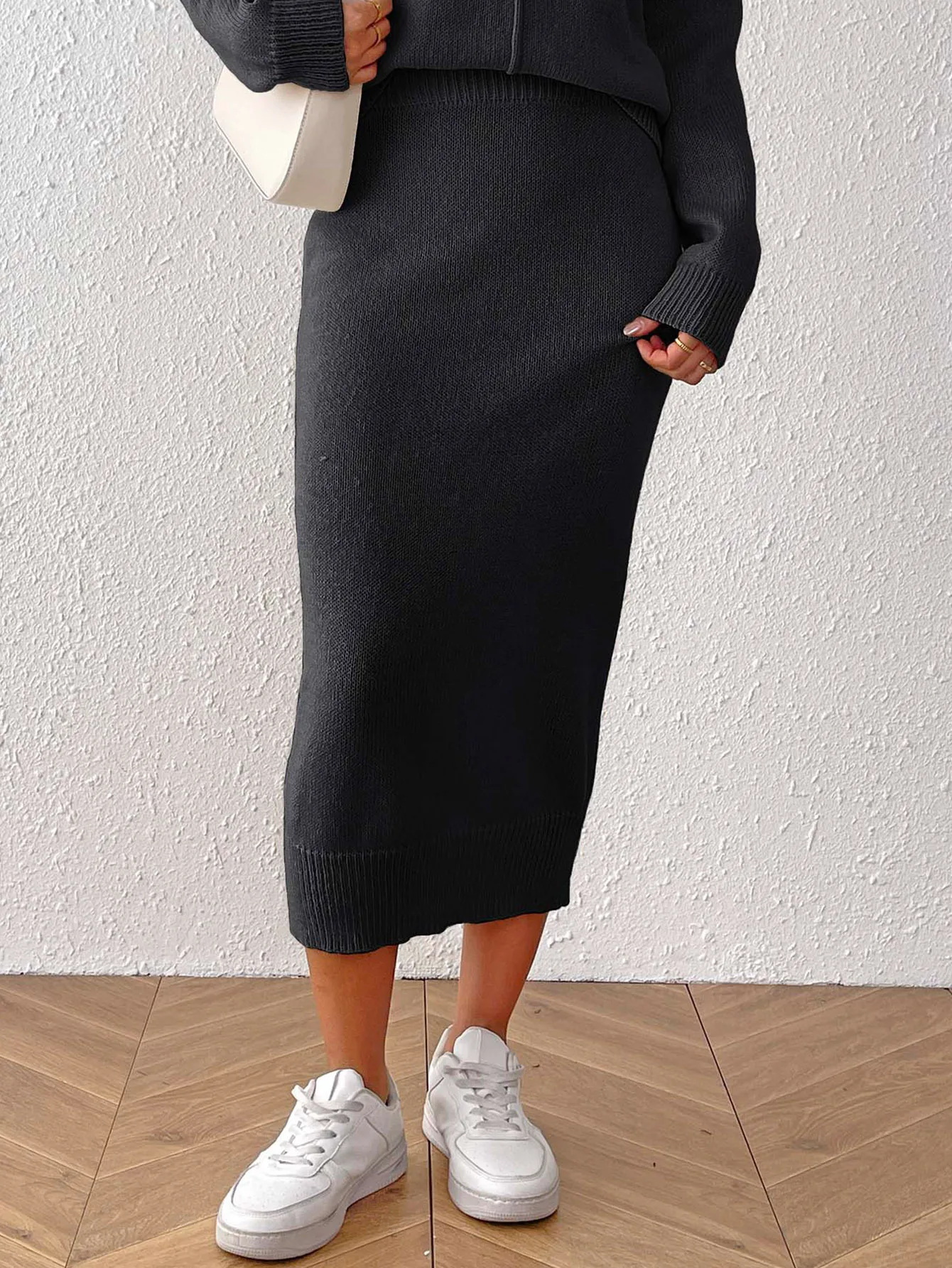 Jupe de hanche décontractée pour femmes européennes et américaines, couleur unie, jupe pull tissée mi-longue