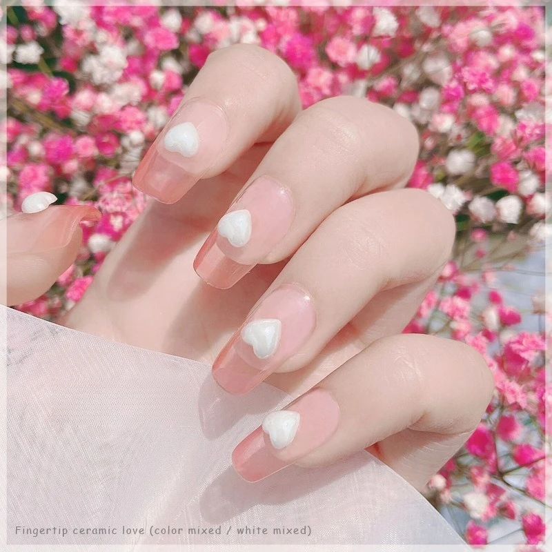 50Pcs Small White Ceramic 3D Heart Nail Charms Porcelain Flatback Colorful Love Shapes UV Gel DIY Manicure Nail Art Decor Set
