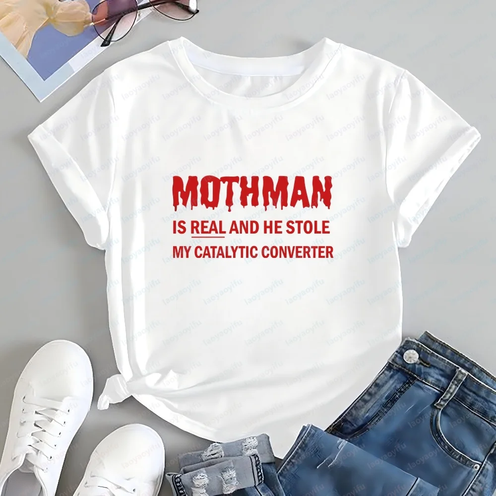 MOΤHMAN Is Real Summer Mothman Harajuku Short-sleeved Shirts for Both Men and Women, Large-sized T-shirts with Patterns