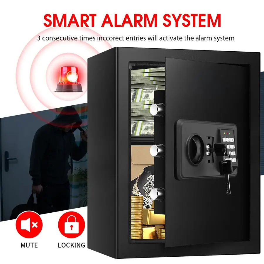 Cubic Large Fireproof Safes for Home Use, Digital Home Security Safe Box Fireproof Waterproof with Electronic Keypad and Spare K